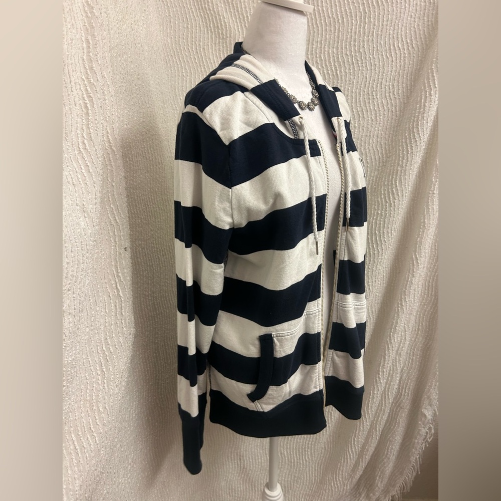 Tommy Hilfiger Striped Zip Up Sweatshirt XL Blue White Y2K Streetwear - Picture 3 of 15